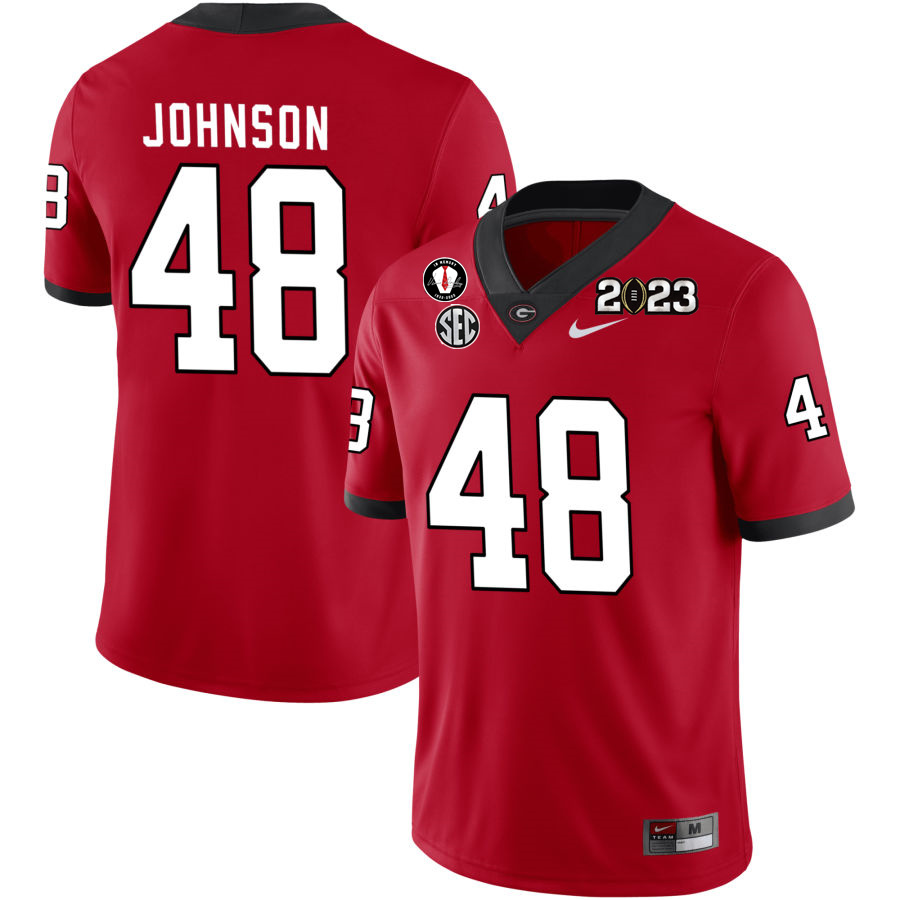 Georgia Bulldogs Men's Cooper Johnson #48 Red 2022-23 CTP National Championship Stitched College UGA Football Jersey 23ZY017MF